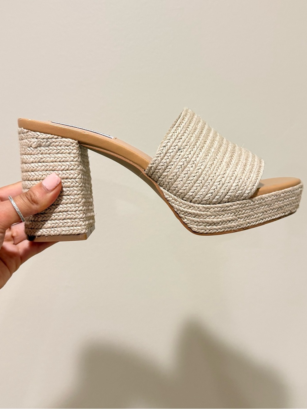 Steve Madden Beige Woven Platform Slide Sandal Heels
